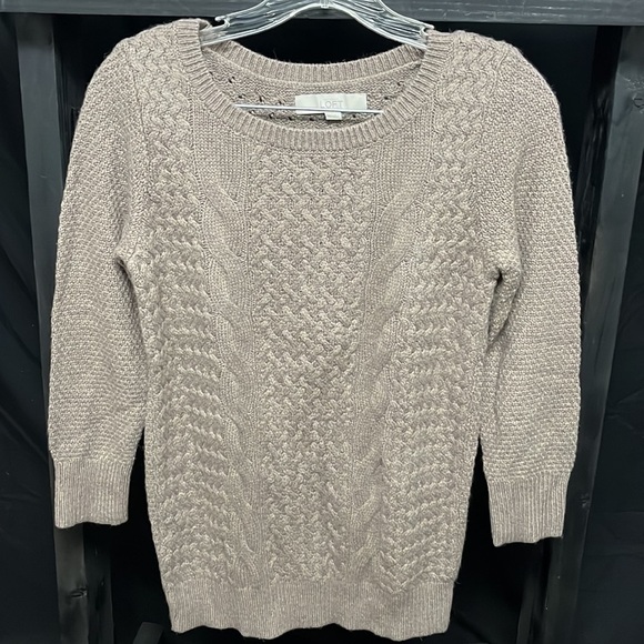 Loft- brown crewneck sweater with 3/4 length sleeves - Picture 2 of 12